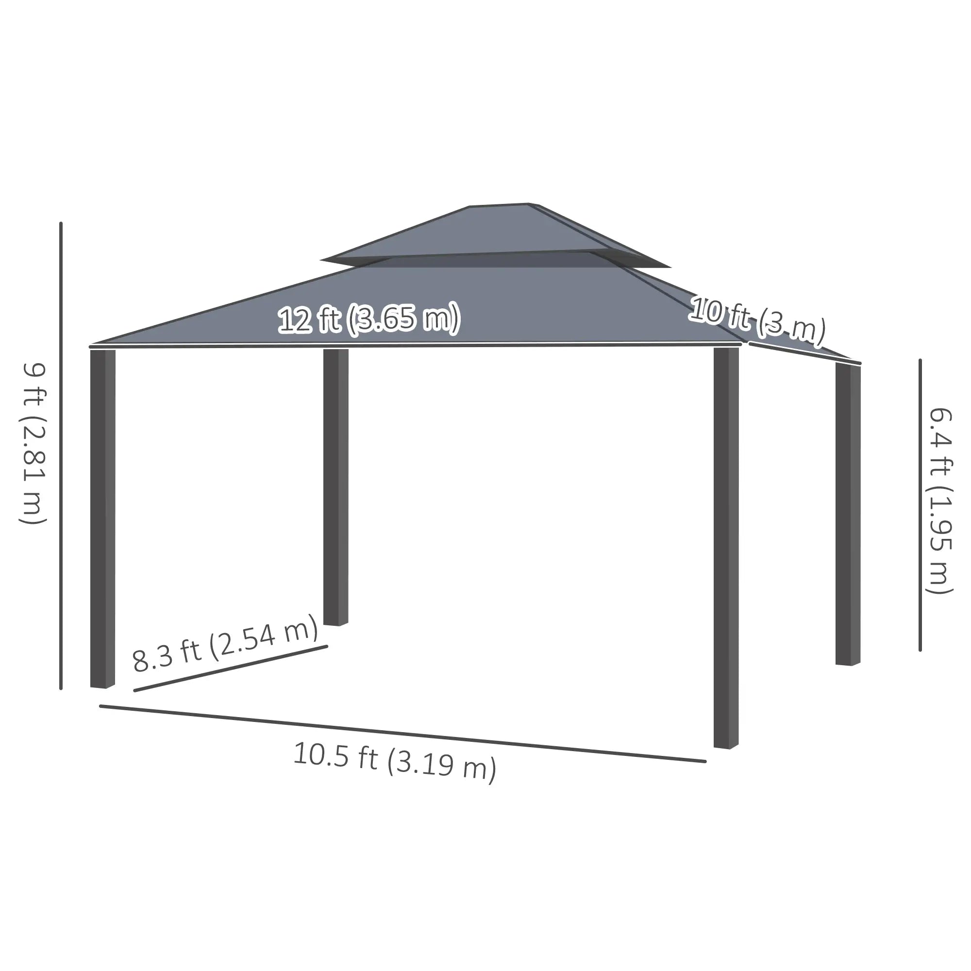 10' x 12' Outdoor Gazebo, Galvanized Canopy, Netting Sidewalls, Dark Grey Gazebos at Gallery Canada