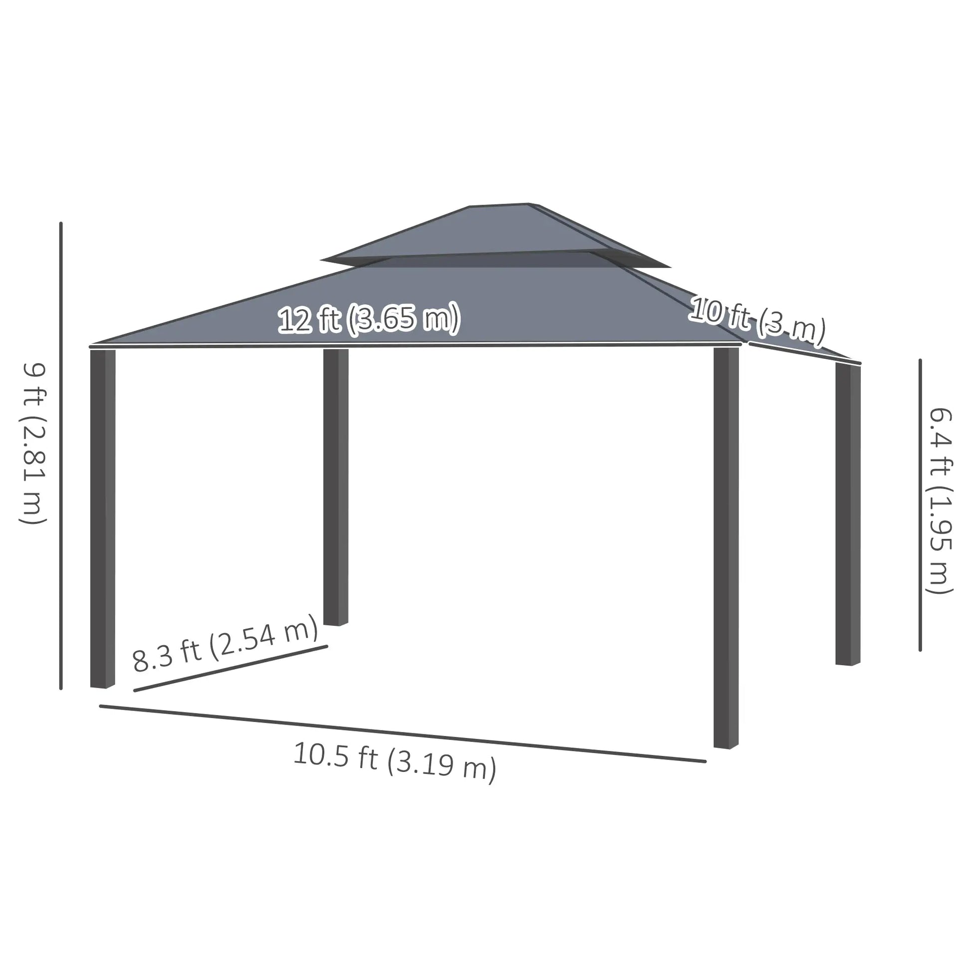 10' x 12' Outdoor Gazebo, Galvanized Canopy, Netting Sidewalls, Dark Grey Gazebos at Gallery Canada