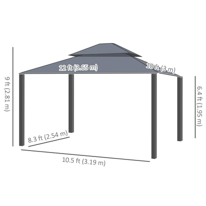 10' x 12' Outdoor Gazebo, Galvanized Canopy, Netting Sidewalls, Dark Grey Gazebos at Gallery Canada