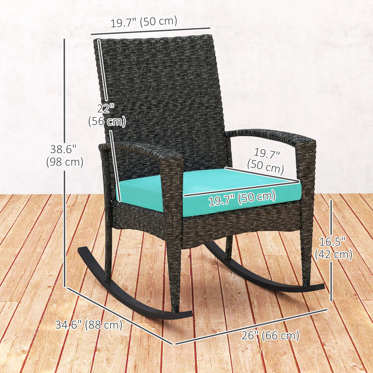 Outdoor Rocking Chair, Removable Cushion, High Back Armrests, Turquoise Outdoor Rocking Chairs at Gallery Canada
