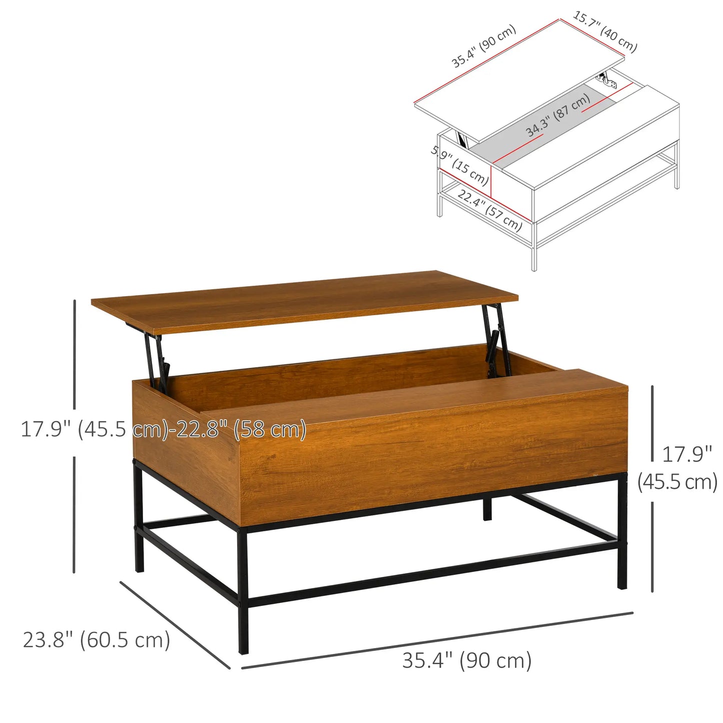 Lift Top Coffee Table, Hidden Storage, Living Room, Teak