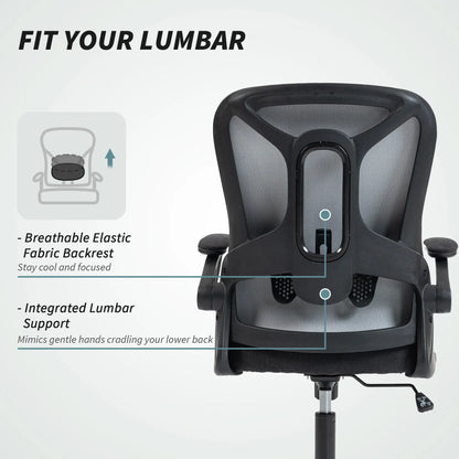Ergonomic Office Chair, Adjustable Lumbar Support, Flip Up Armrests, Black Task Chairs at Gallery Canada