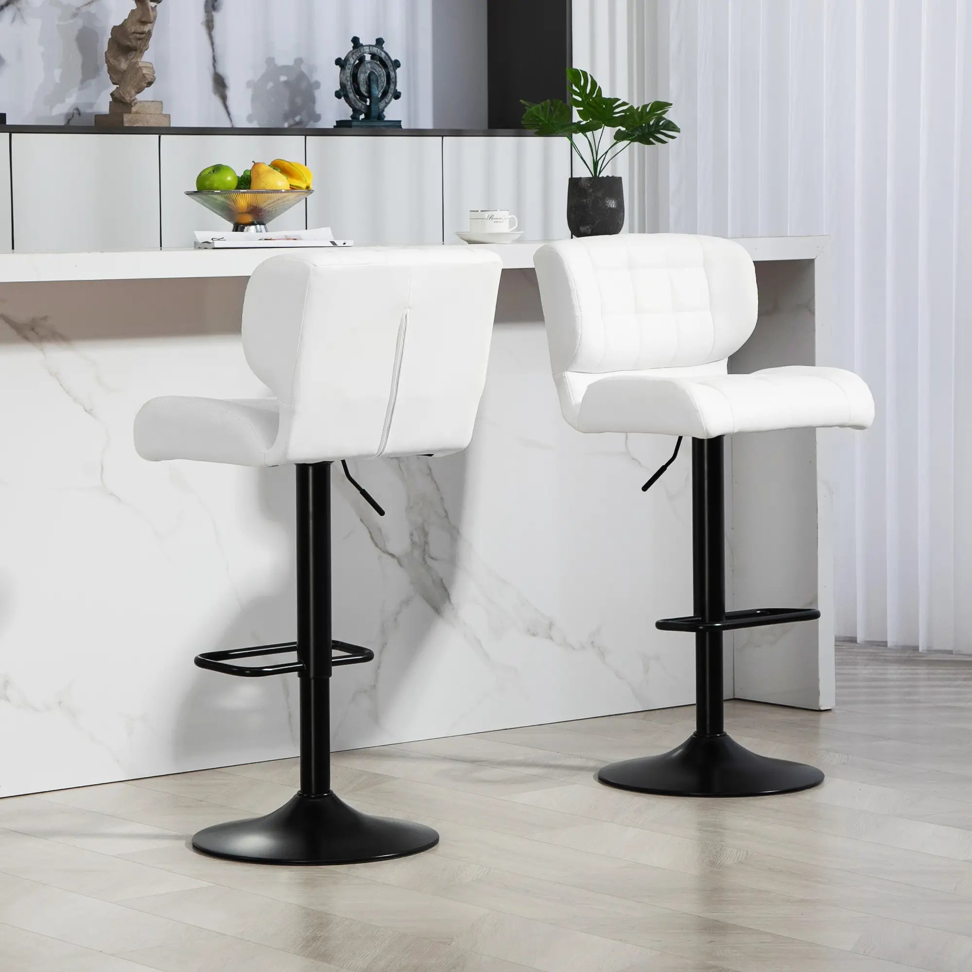 Swivel PU Leather Barstools, Set of 2, Adjustable with Footrest, White Bar Stools at Gallery Canada