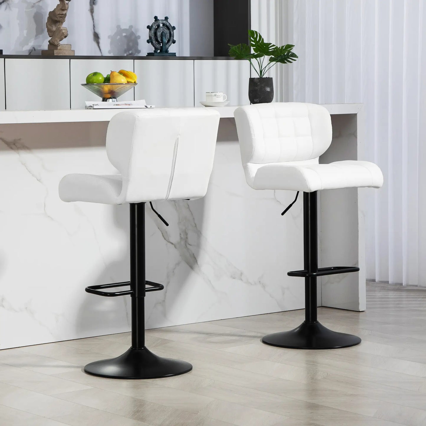 Swivel PU Leather Barstools, Set of 2, Adjustable with Footrest, White Bar Stools at Gallery Canada