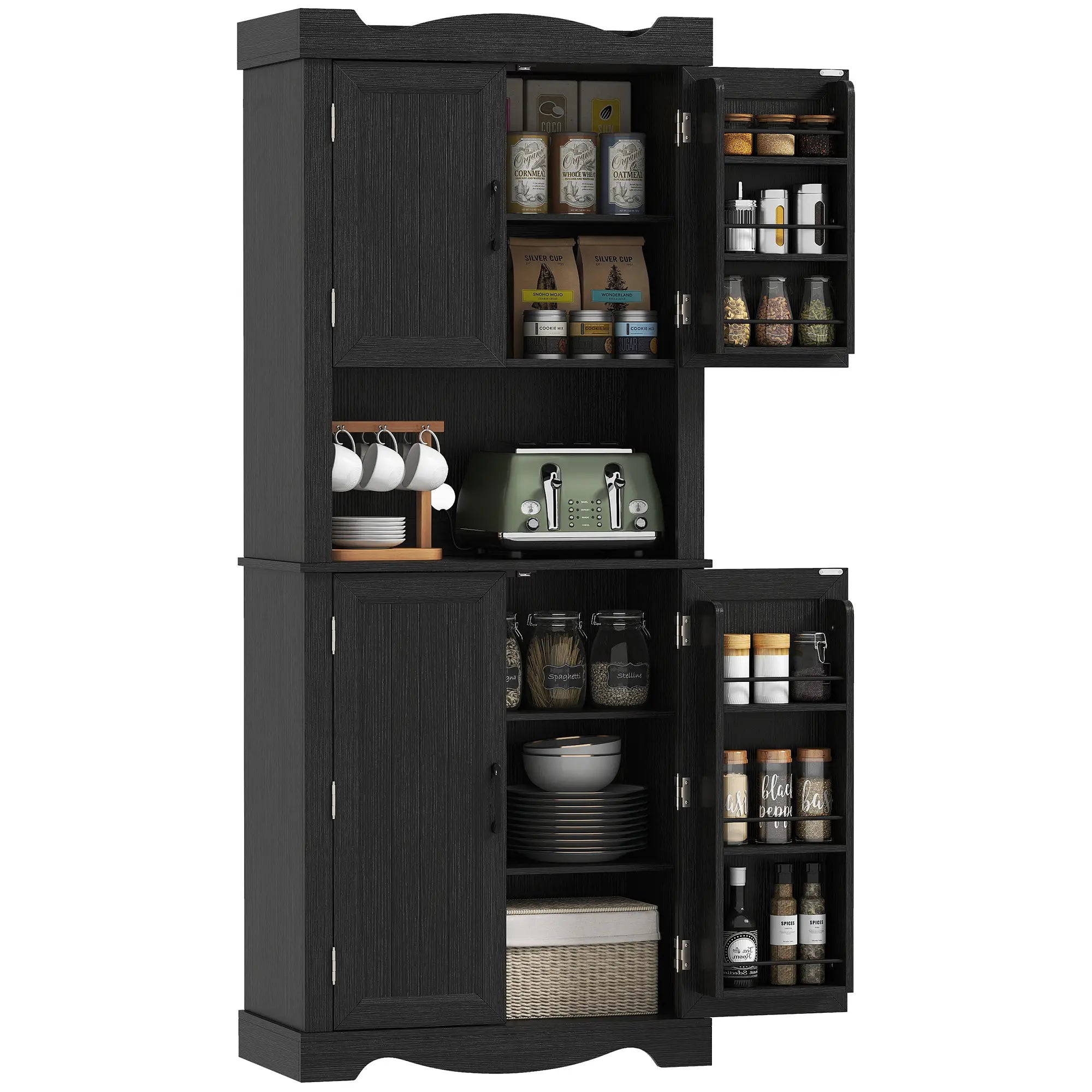 73 Inch Kitchen Pantry Cabinet, Freestanding Hutch, 12 Shelves, Black Kitchen Pantry Cabinets at Gallery Canada