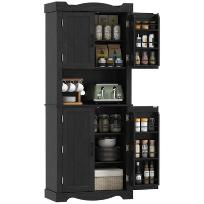 73 Inch Kitchen Pantry Cabinet, Freestanding Hutch, 12 Shelves, Black Kitchen Pantry Cabinets at Gallery Canada