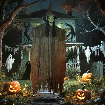 Animatronics Hanging Witch, Voice Activated, Flashing Eyes, Green Halloween Decorations at Gallery Canada