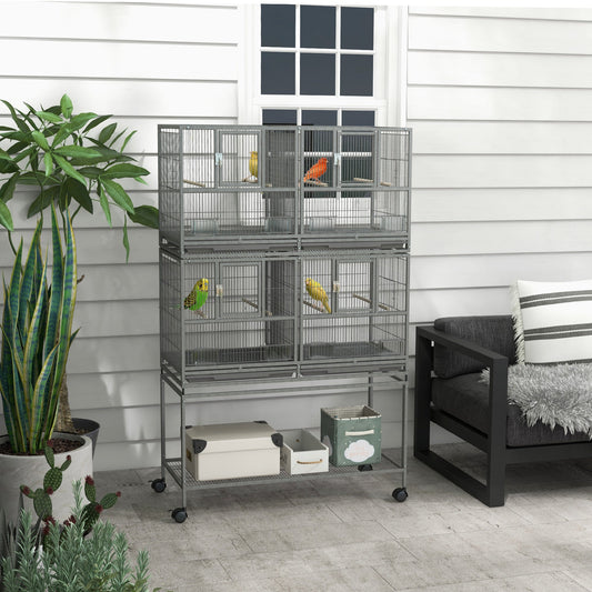 61"H Divided Breeder Bird Cage with Rolling Stand Removable Metal Tray, Storage Shelf, Wood Perch, and Food Container, Dark Grey - Gallery Canada