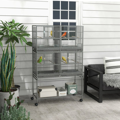 61"H Divided Breeder Bird Cage, Rolling Stand, Removable Tray, Dark Grey Bird Cages at Gallery Canada