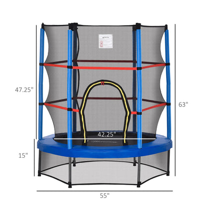 55" Kids Trampoline with Enclosure Net, Indoor/Outdoor, Age 3-6, Blue Trampolines at Gallery Canada