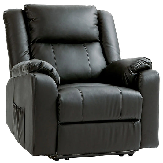 PU Leather Reclining Chair, Recliner Chair for Living Room with Footrest and 2 Side Pockets, Black Single Sofas Black at Gallery Canada