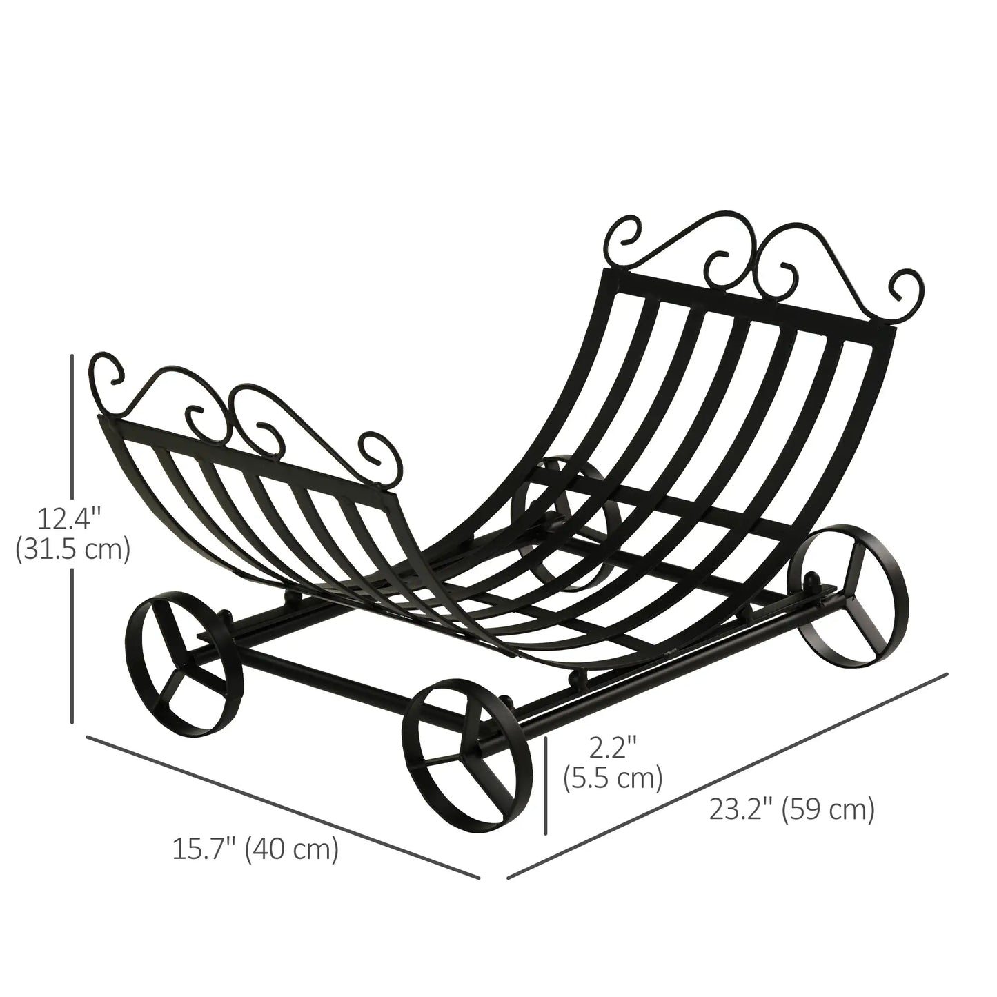 23" Curved Firewood Log Rack, Scroll Design, Indoor Outdoor, Black Firewood Racks at Gallery Canada