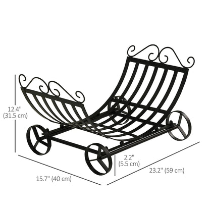 23" Curved Firewood Log Rack, Scroll Design, Indoor Outdoor, Black Firewood Racks at Gallery Canada