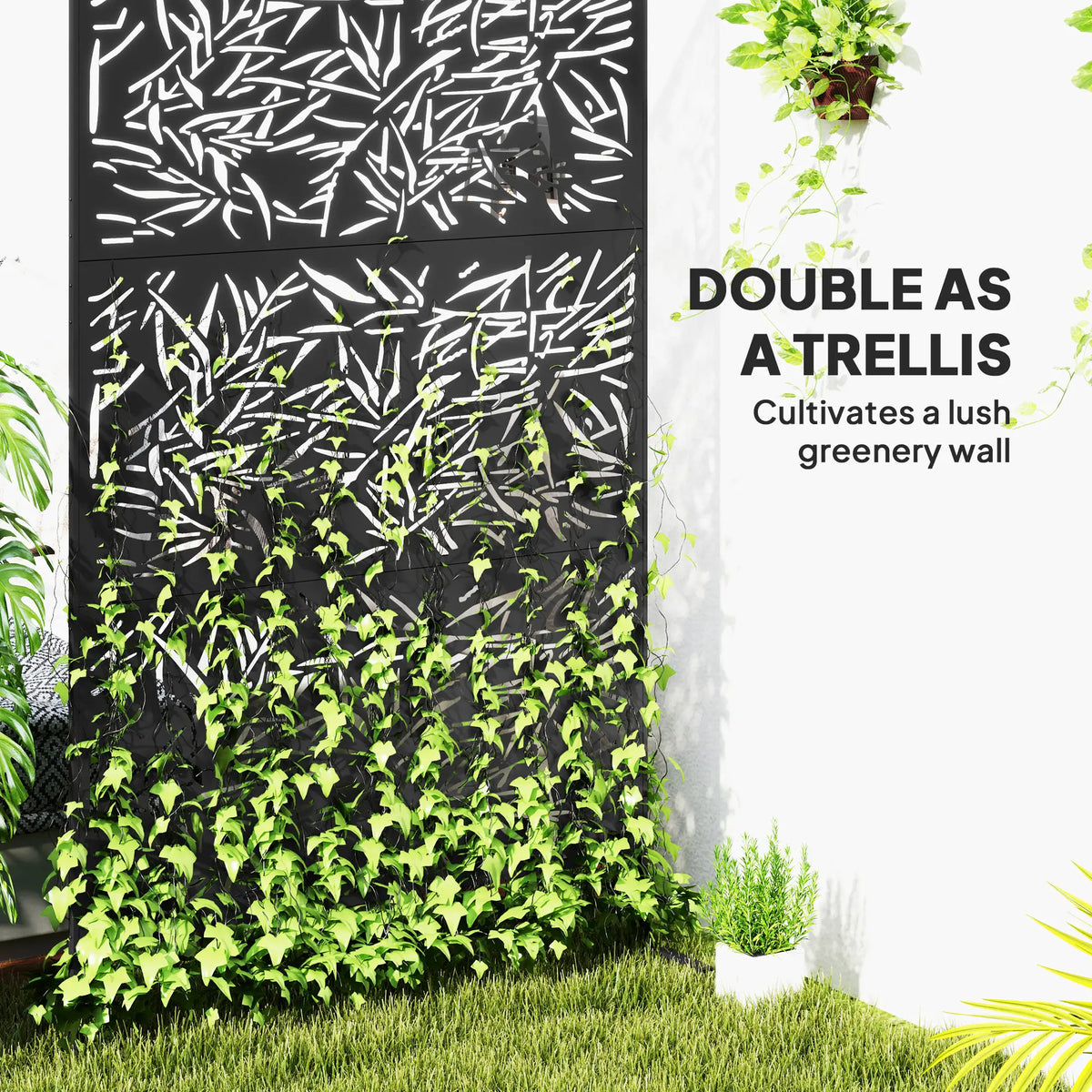 Metal Privacy Screen Freestanding Divider, 78" x 48", Black Side Awnings at Gallery Canada