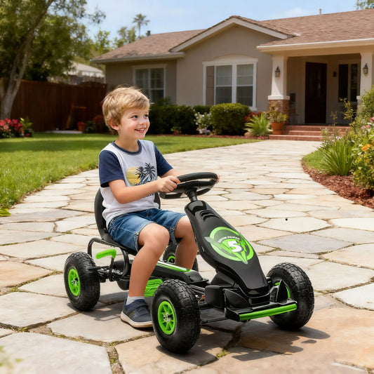 Adjustable Seat Pedal Go Kart, Rubber Wheels Shock Absorb, Green Pedal Go Karts for Kids Green, Black at Gallery Canada