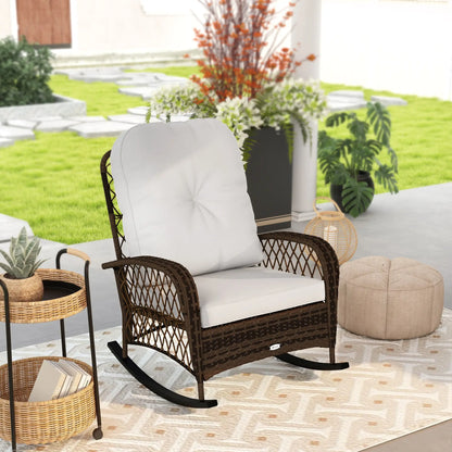 Outdoor Wicker Rattan Rocking Chair, Thick Cushions, Light Mixed Brown Outdoor Rocking Chairs at Gallery Canada