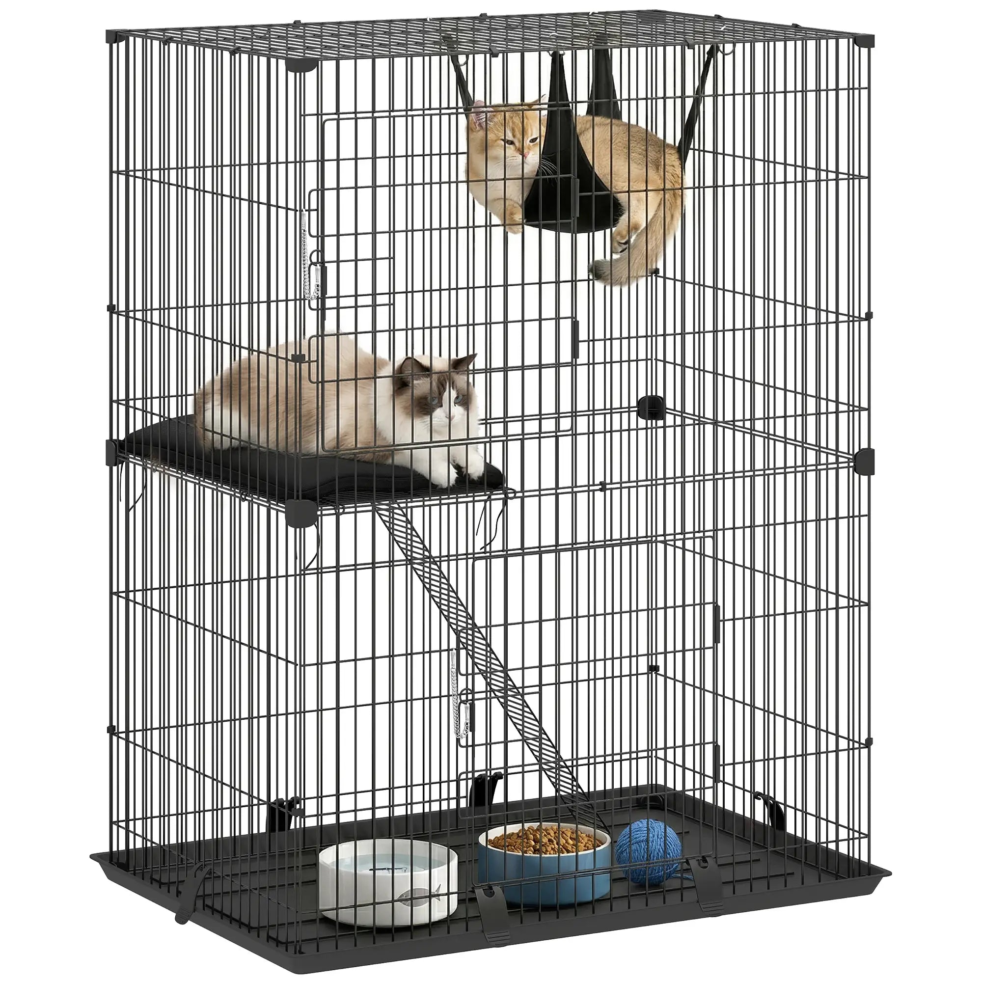 2-Tier Cat Cage Indoor, Detachable Metal Wire Kennel with Hammock, Platform, Tray and Cushion for 1-2 Kittens Cat Houses at Gallery Canada