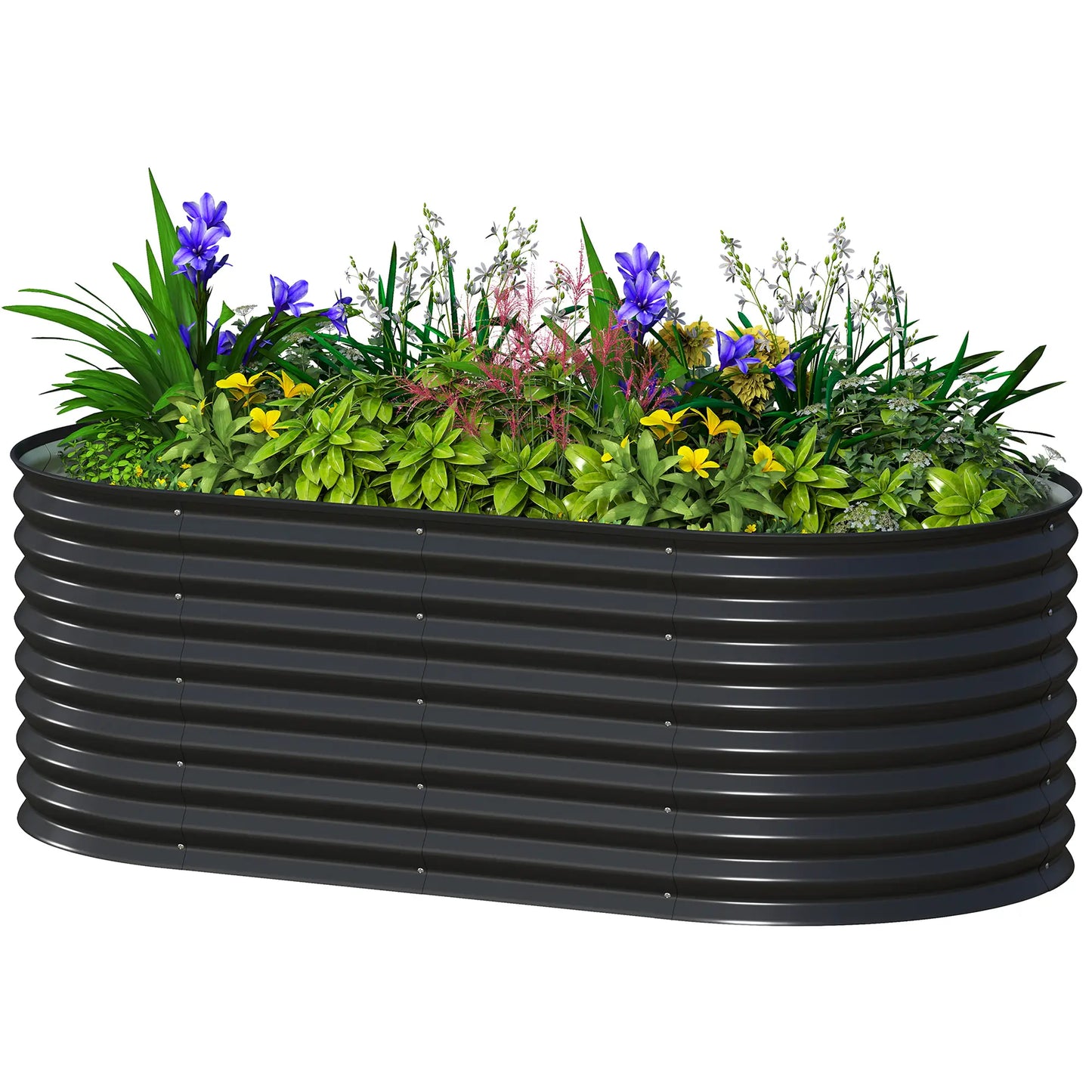 Galvanized Raised Garden Bed, 5 x 2.5 x 2 ft, Oval Planter Box, Black Galvanized Planter Boxes Black at Gallery Canada