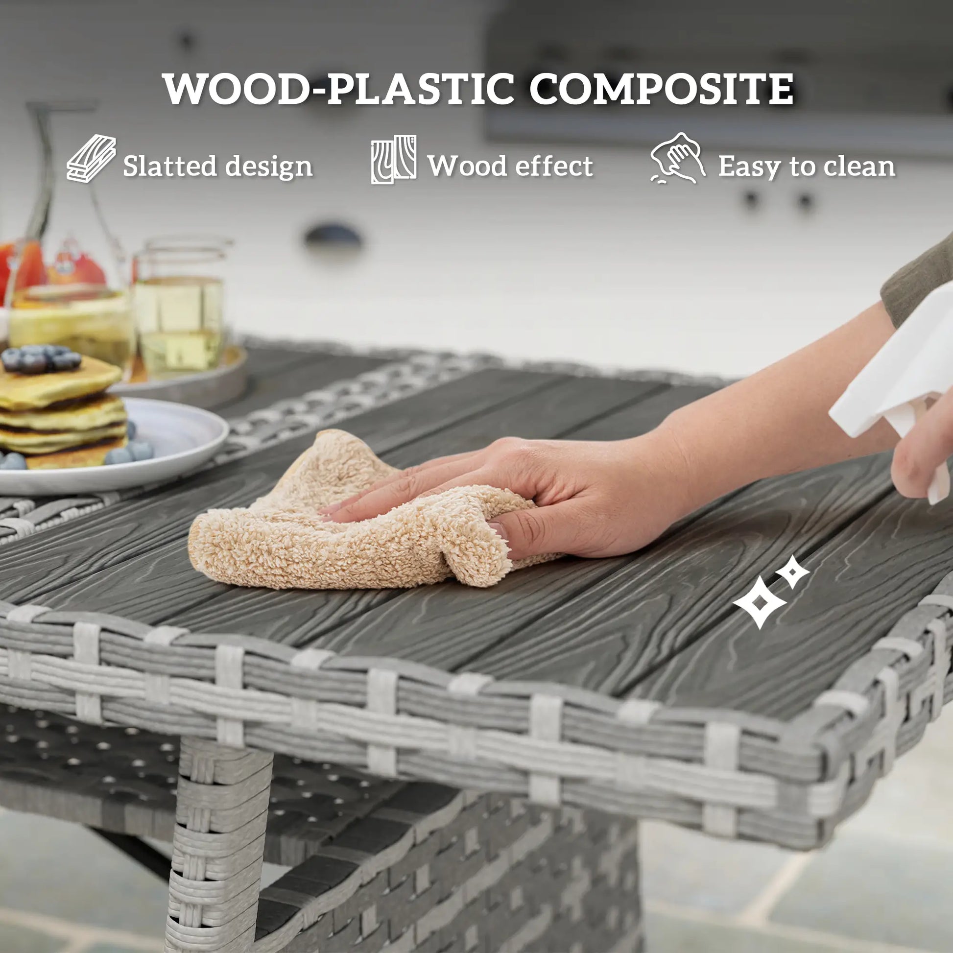 75" Outdoor Dining Table for 6-8, Wicker Patio Table with Storage, Grey Patio Dinning Tables at Gallery Canada