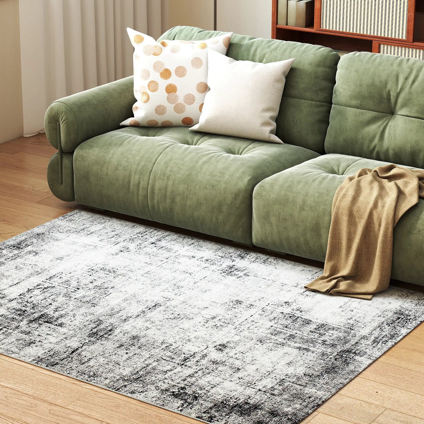 Modern Abstract Area Rug 8x10, Machine Washable, Non-Slip, Grey Living Room Furniture at Gallery Canada