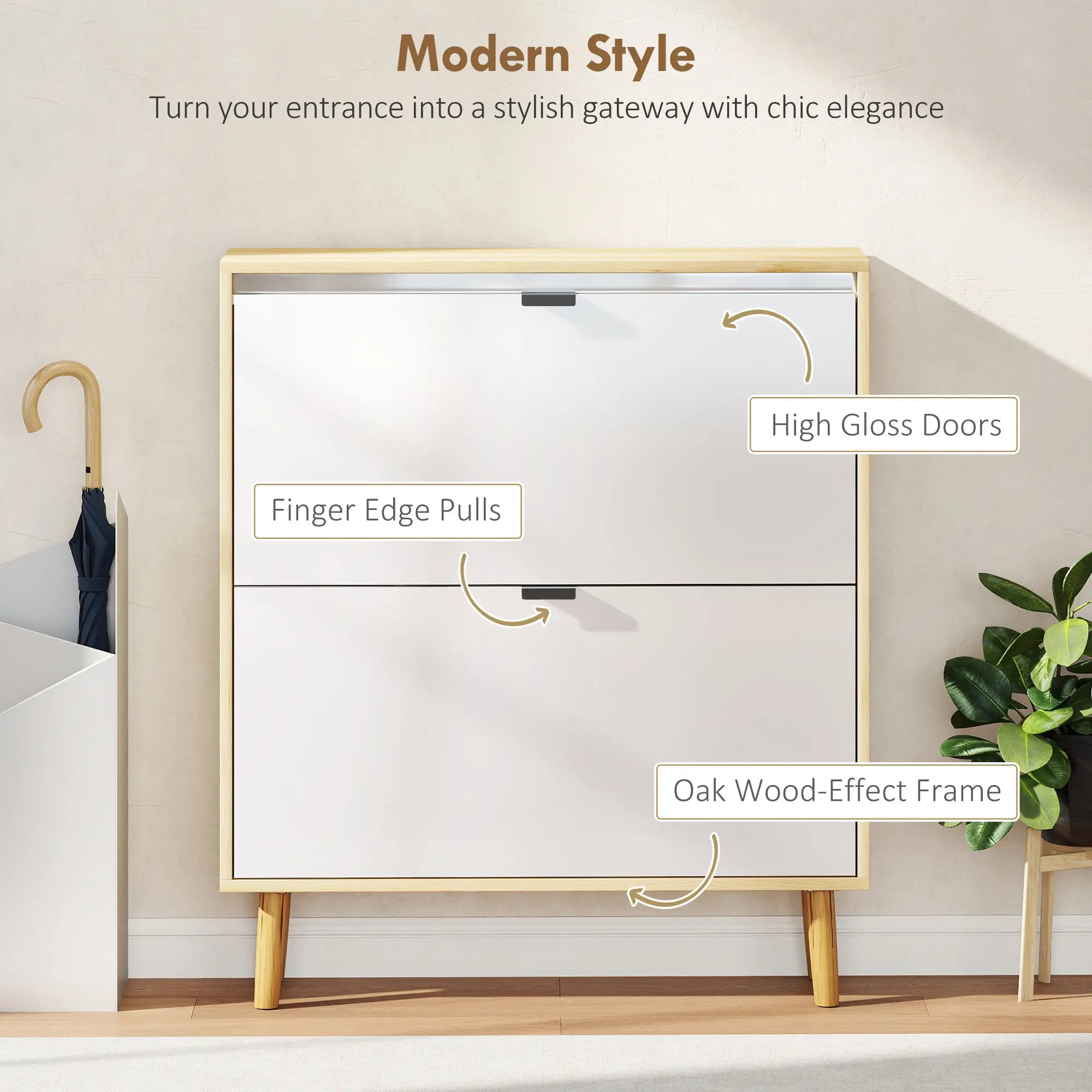 Narrow Shoe Cabinet, 2 Flip Drawers, Adjustable Shelves, Holds 16 Pairs, White Shoe Storage Cabinets & Racks at Gallery Canada