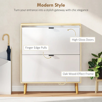Narrow Shoe Cabinet, 2 Flip Drawers, Adjustable Shelves, Holds 16 Pairs, White Shoe Storage Cabinets & Racks at Gallery Canada