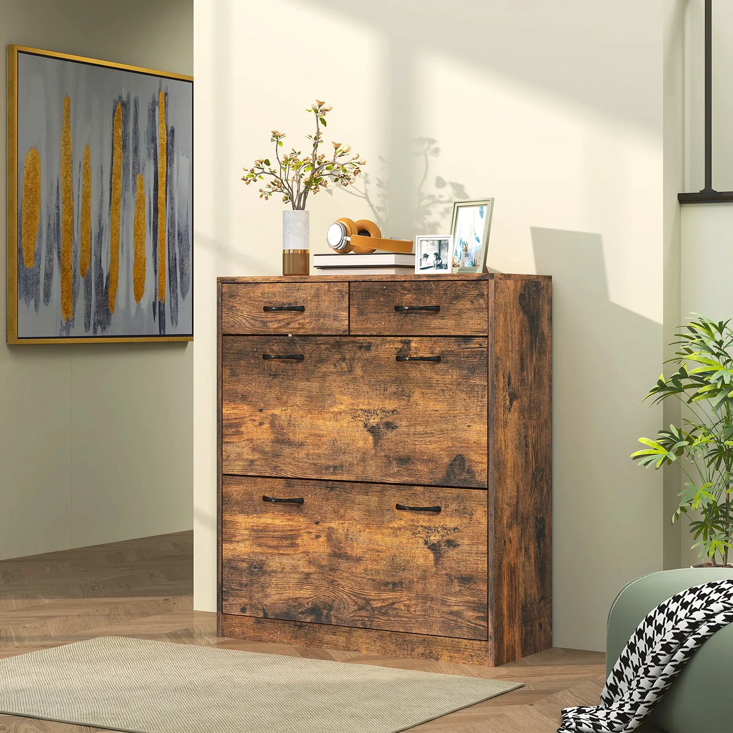 Narrow Shoe Storage, 2 Flip Drawers, Adjustable Shelves, 12 Pairs, Brown Shoe Storage Cabinets & Racks at Gallery Canada