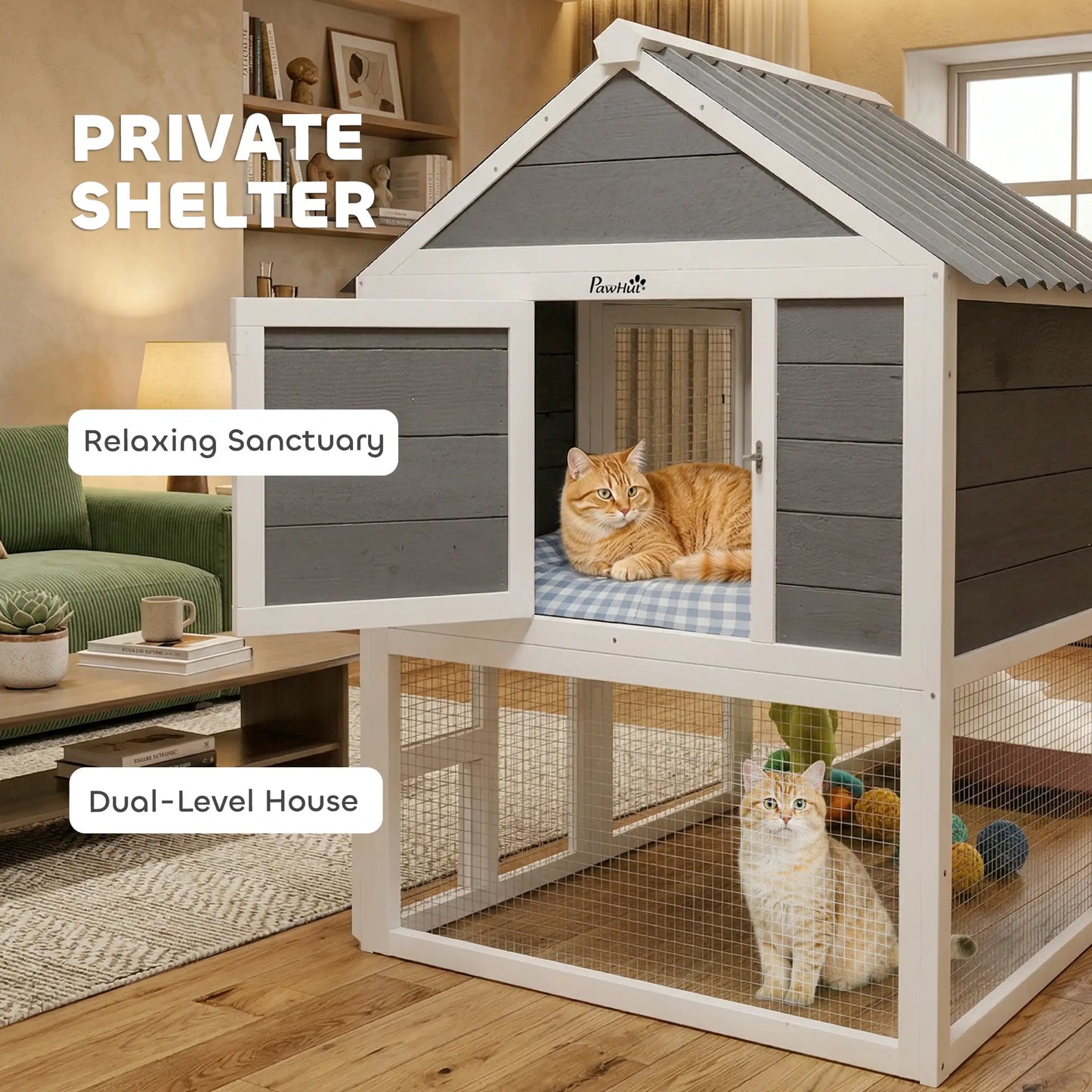 Large Catio, 63" L Outdoor Cat House with 4-Way Door, Hammock, 2 Platforms Outdoor Cat Enclosures at Gallery Canada