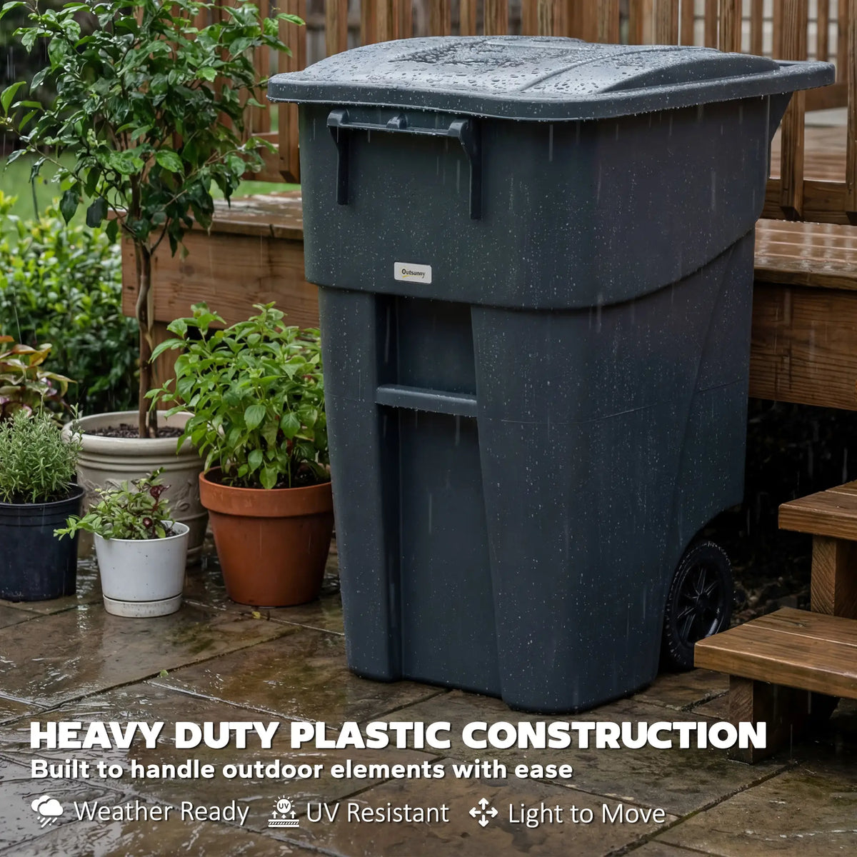53 Gallon Outdoor Garbage Bin With Lid, Wheels, Handle, Dark Grey Garden Accessories at Gallery Canada
