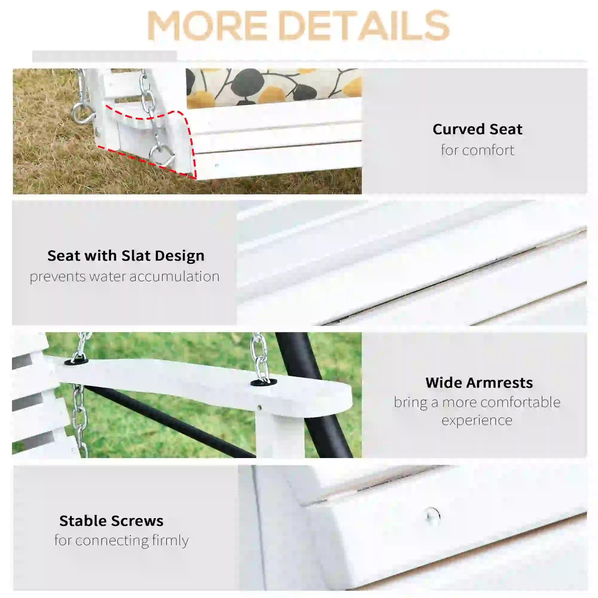 2-3 Seater Porch Swing, Wood Patio Chair with Table, Cup Holders, White Hanging Porch Swings at Gallery Canada