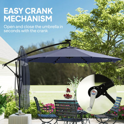 9.7ft Solar LED Cantilever Patio Umbrella, 32 LED Lights, Dark Blue Offset Cantilever Umbrellas at Gallery Canada