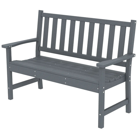 Outdoor Garden Bench, HDPE Weatherproof, 2-Person Seating Outdoor Benches Grey at Gallery Canada