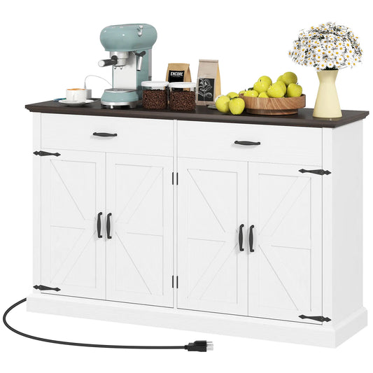 55" Buffet Cabinet, Farmhouse Sideboard, 1.2" Thick Top, White Storage Cabinets White, Brown at Gallery Canada