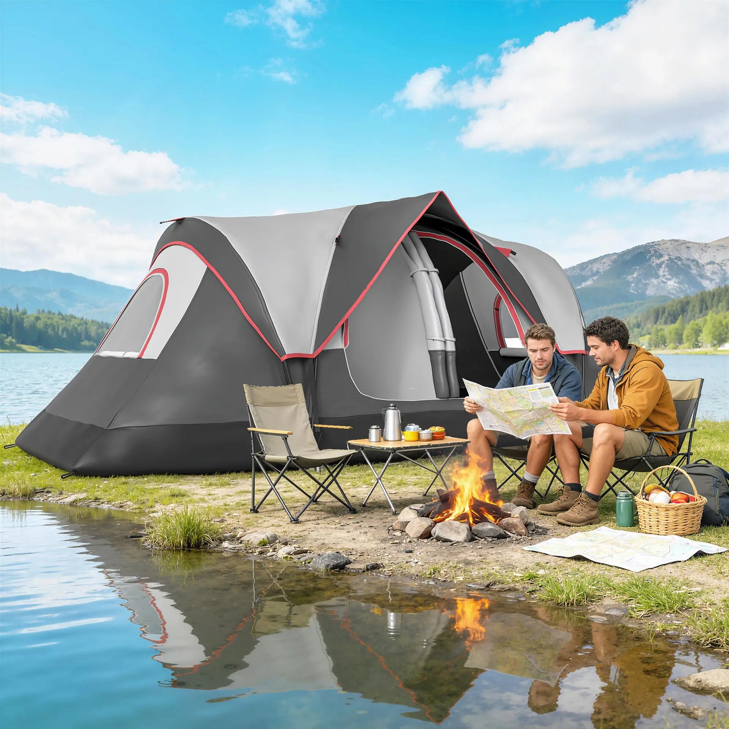 6-8 Man Camping Tent, 2000mm Waterproof Rainfly, Carry Bag, Dark Grey Camping Tents at Gallery Canada