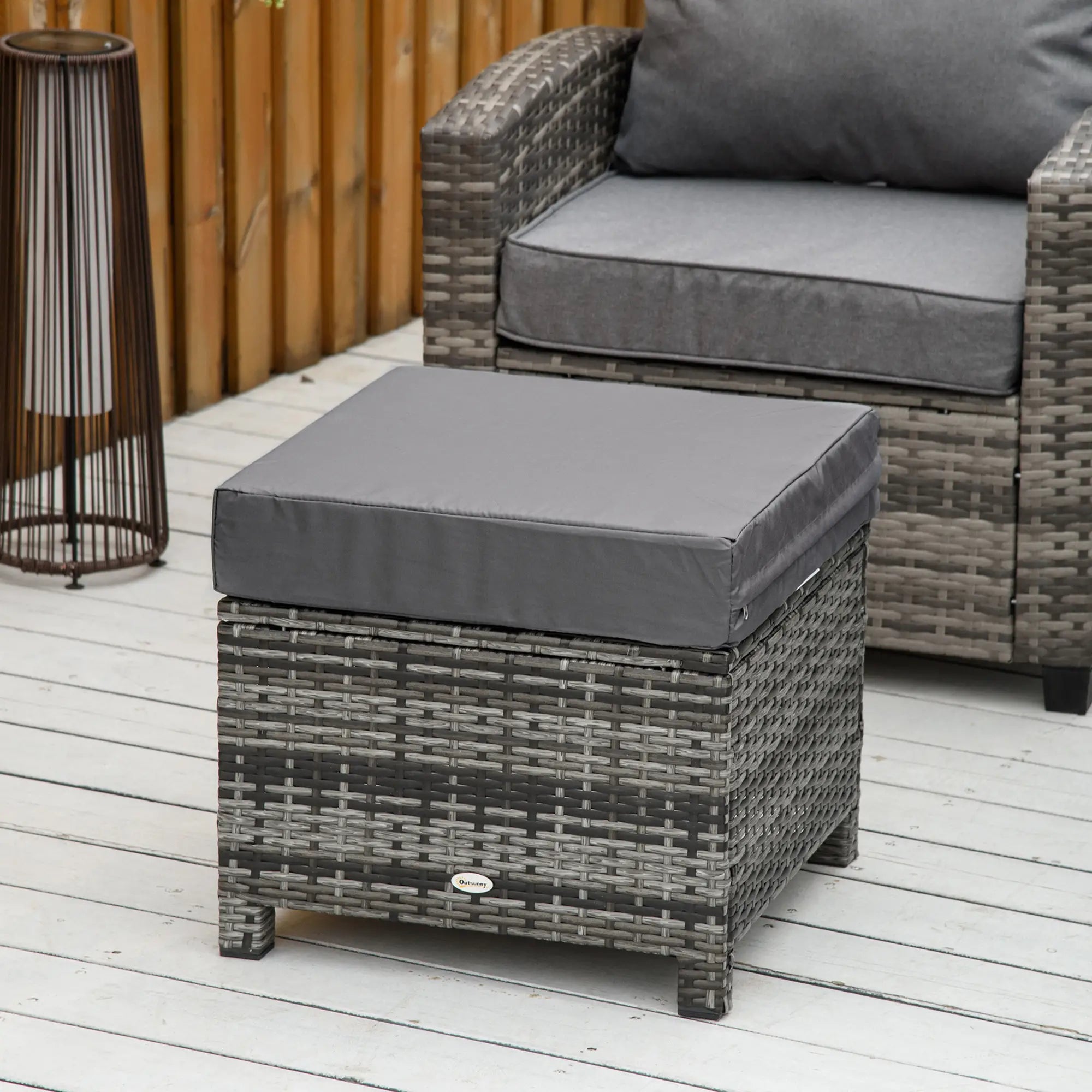 Patio Rattan Ottoman, Outdoor Wicker Footrest with Cushion, Metal Frame, Grey Patio Furniture Sets at Gallery Canada