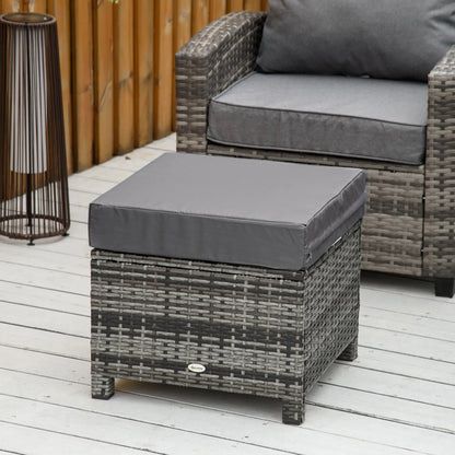 Patio Rattan Ottoman, Outdoor Wicker Footrest with Cushion, Metal Frame, Grey Patio Furniture Sets at Gallery Canada
