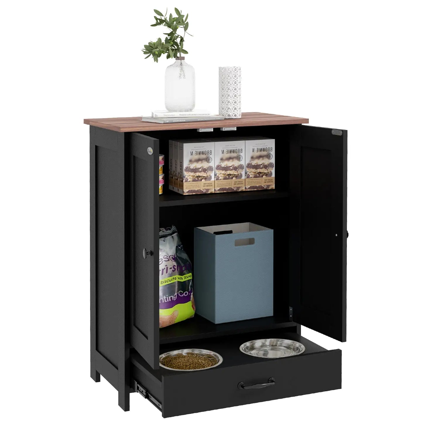 Dog Food Storage Container, Adjustable Panel, Hooks, Medium Size, Black Dog Bowls at Gallery Canada