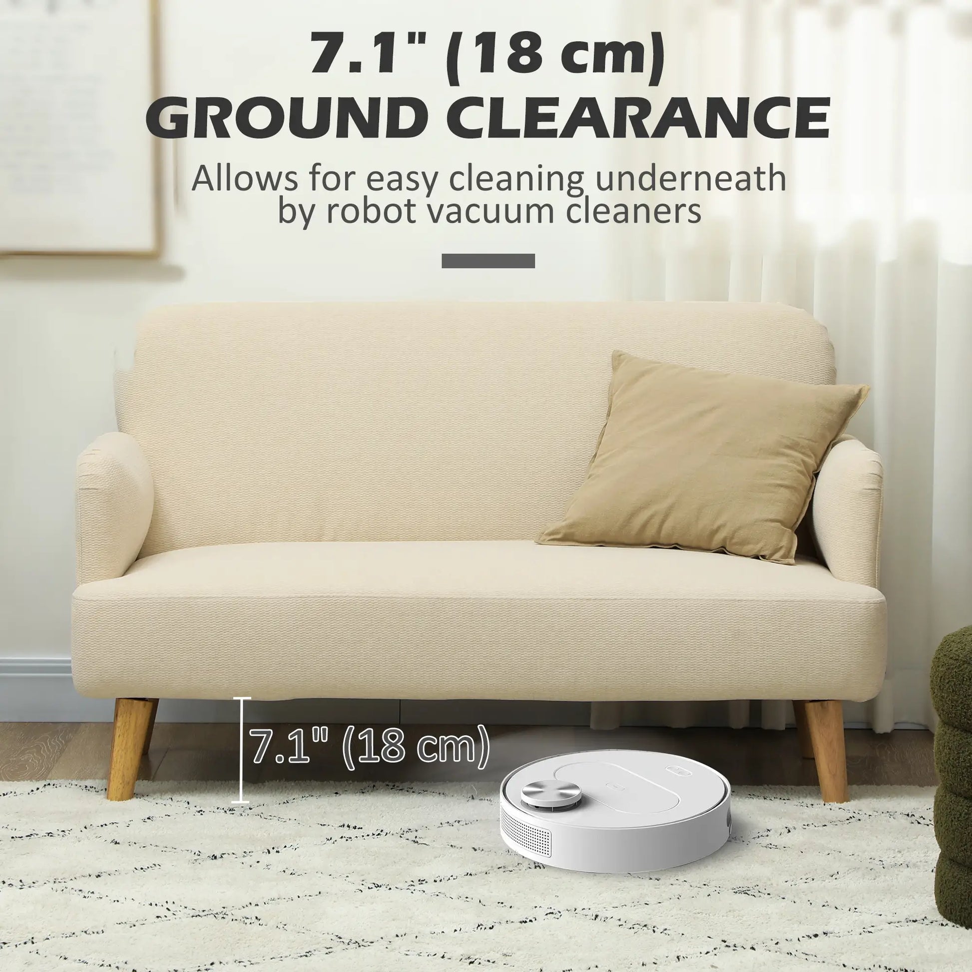 Velvet Fabric 2 Seater Sofa, Small Loveseat 8.3" Thick, Cream White 2-Seater Sofas at Gallery Canada