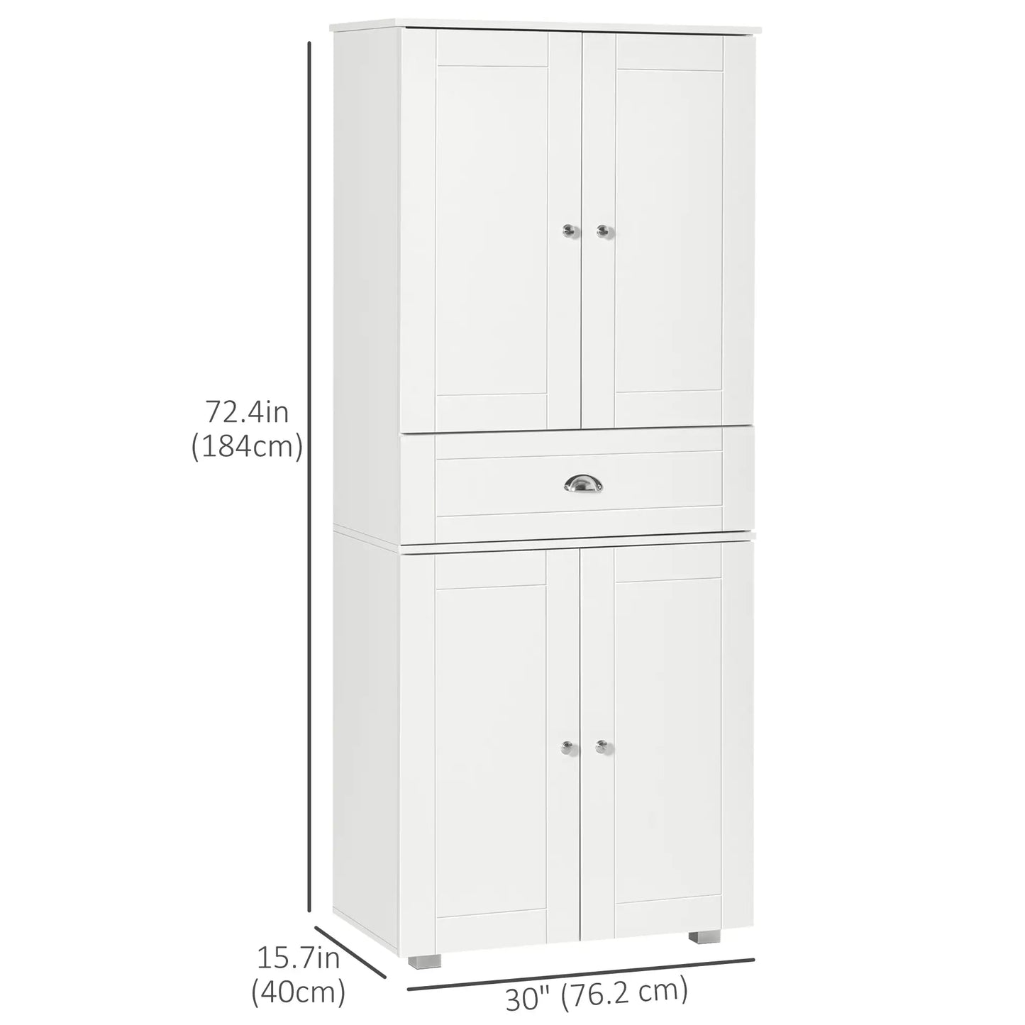 72" Kitchen Pantry Cabinet, 4 Doors, 3 Adjustable Shelves, White Kitchen Pantry Cabinets at Gallery Canada