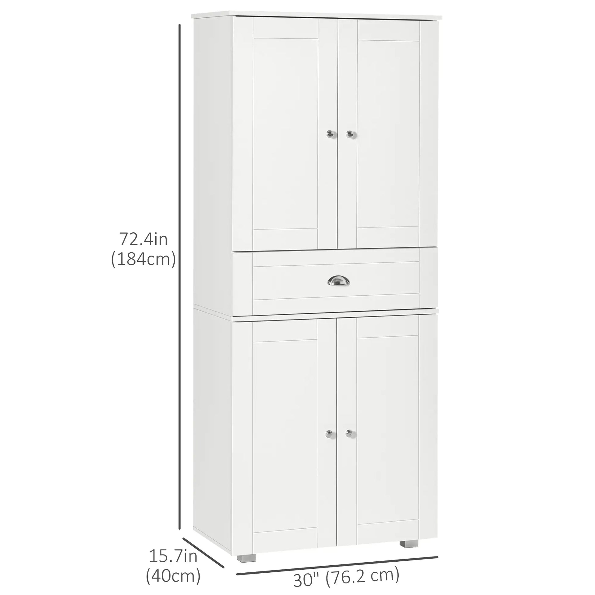 72" Kitchen Pantry Cabinet, 4 Doors, 3 Adjustable Shelves, White Kitchen Pantry Cabinets at Gallery Canada