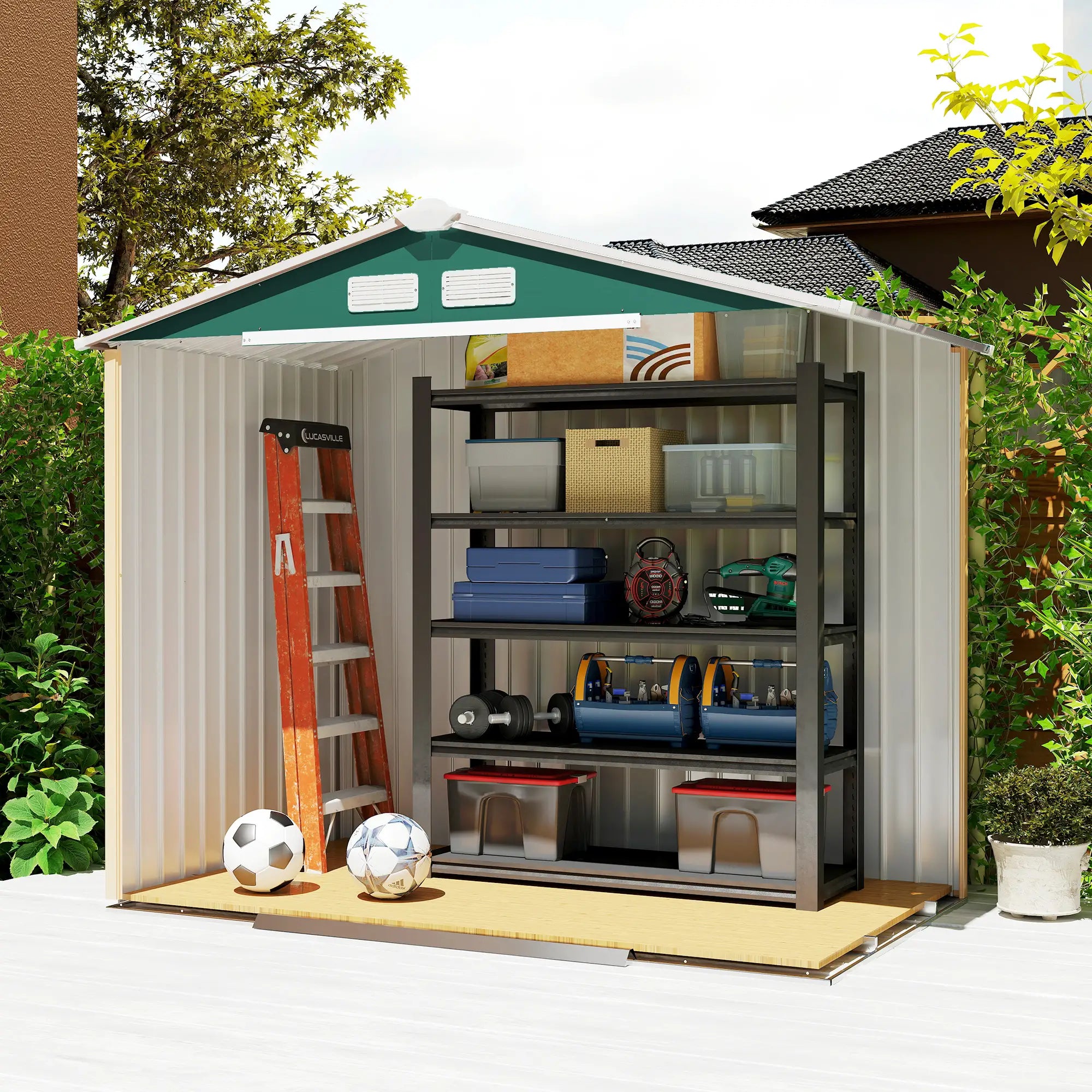 7' x 4' x 6' Garden Storage Shed, Metal Tool House, Green Sheds at Gallery Canada