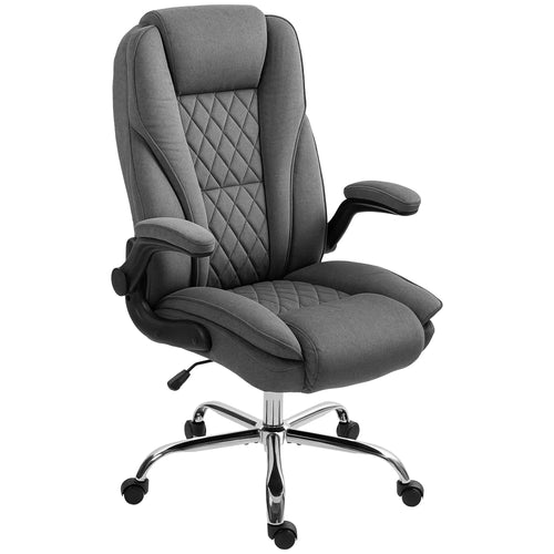 Executive Office Chair, Flip-Up Armrest, Diamond Fabric, Dark Grey