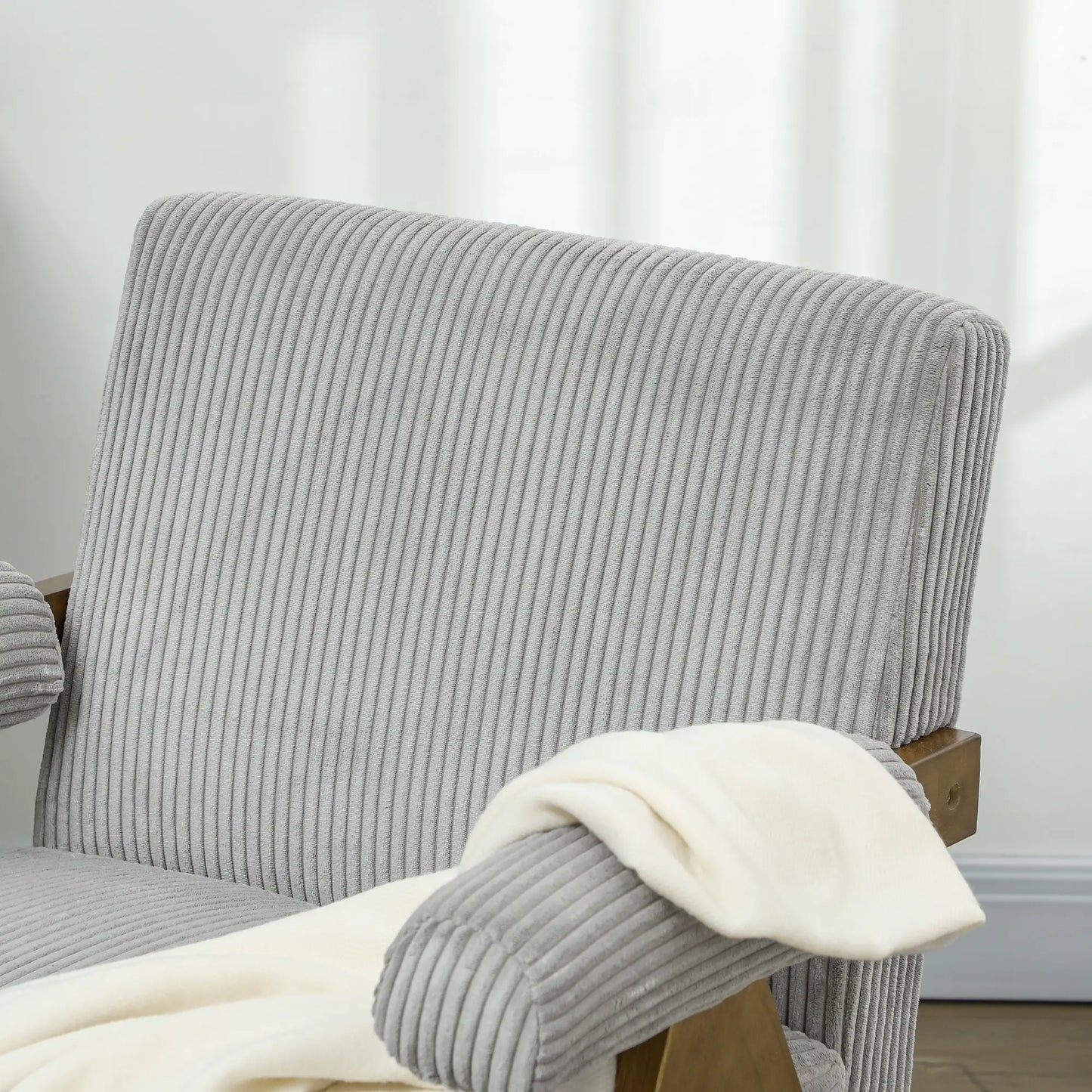 Corduroy Accent Chair Armchair with Wide Seat and Soft Padded Armrests for Reading, Bedroom, Light Grey Accent Chairs at Gallery Canada