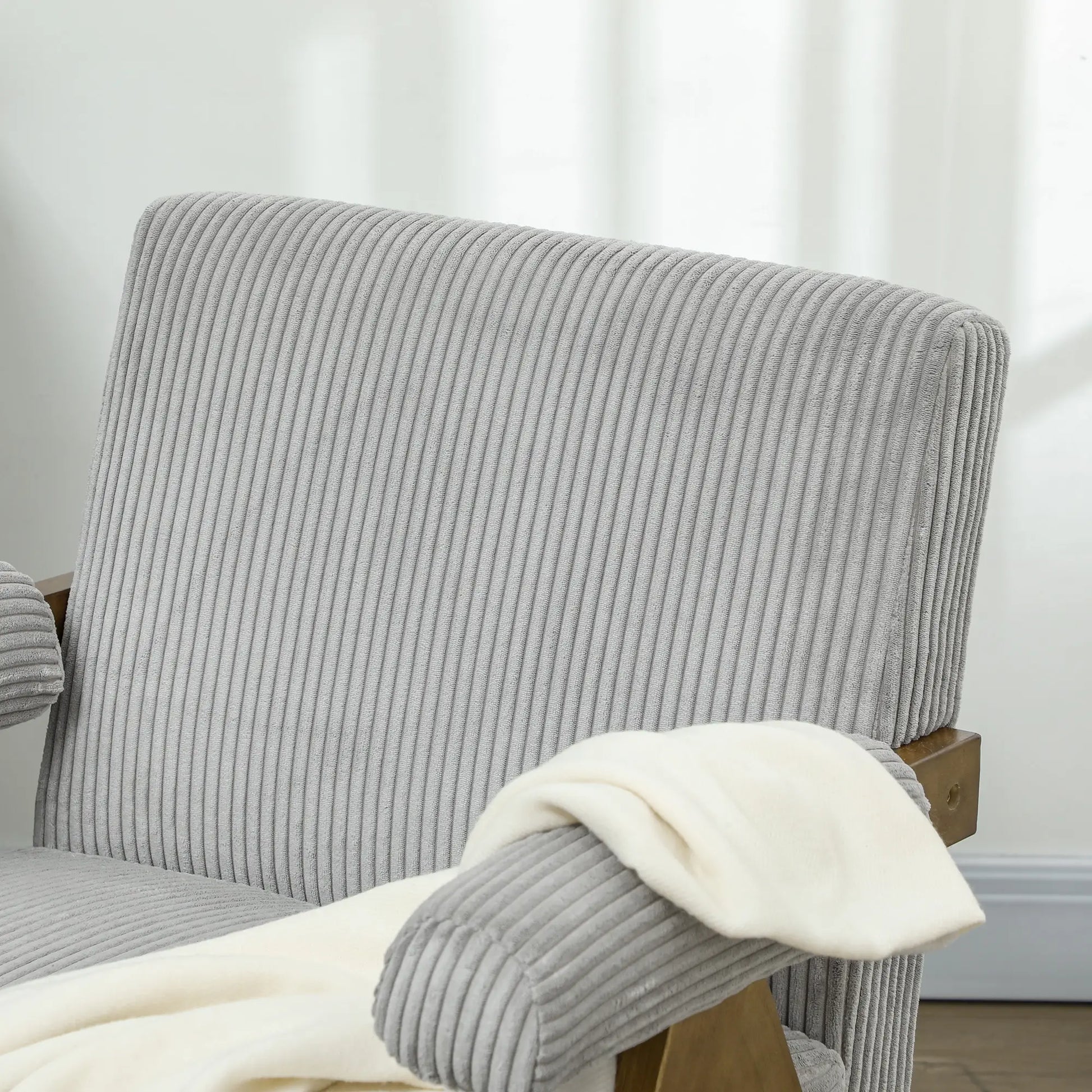 Corduroy Accent Chair Armchair with Wide Seat and Soft Padded Armrests for Reading, Bedroom, Light Grey Accent Chairs at Gallery Canada