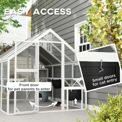 Outdoor Cat Enclosure, Wooden Feral Cat House, Weatherproof Canopy