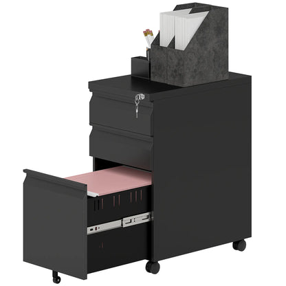 3 Drawer Filing Cabinet with Lock, Steel Office Storage, Black Office Cabinets & Cupboards Black at Gallery Canada