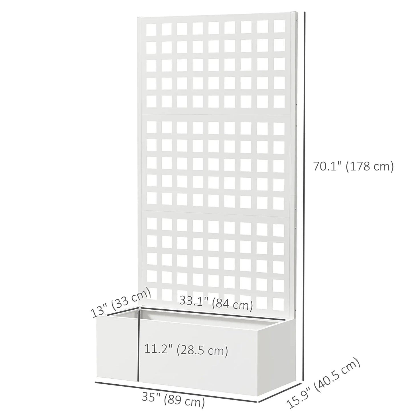 Bac de jardin surélevé galvanisé avec treillis, 35" x 16" x 70", Blanc