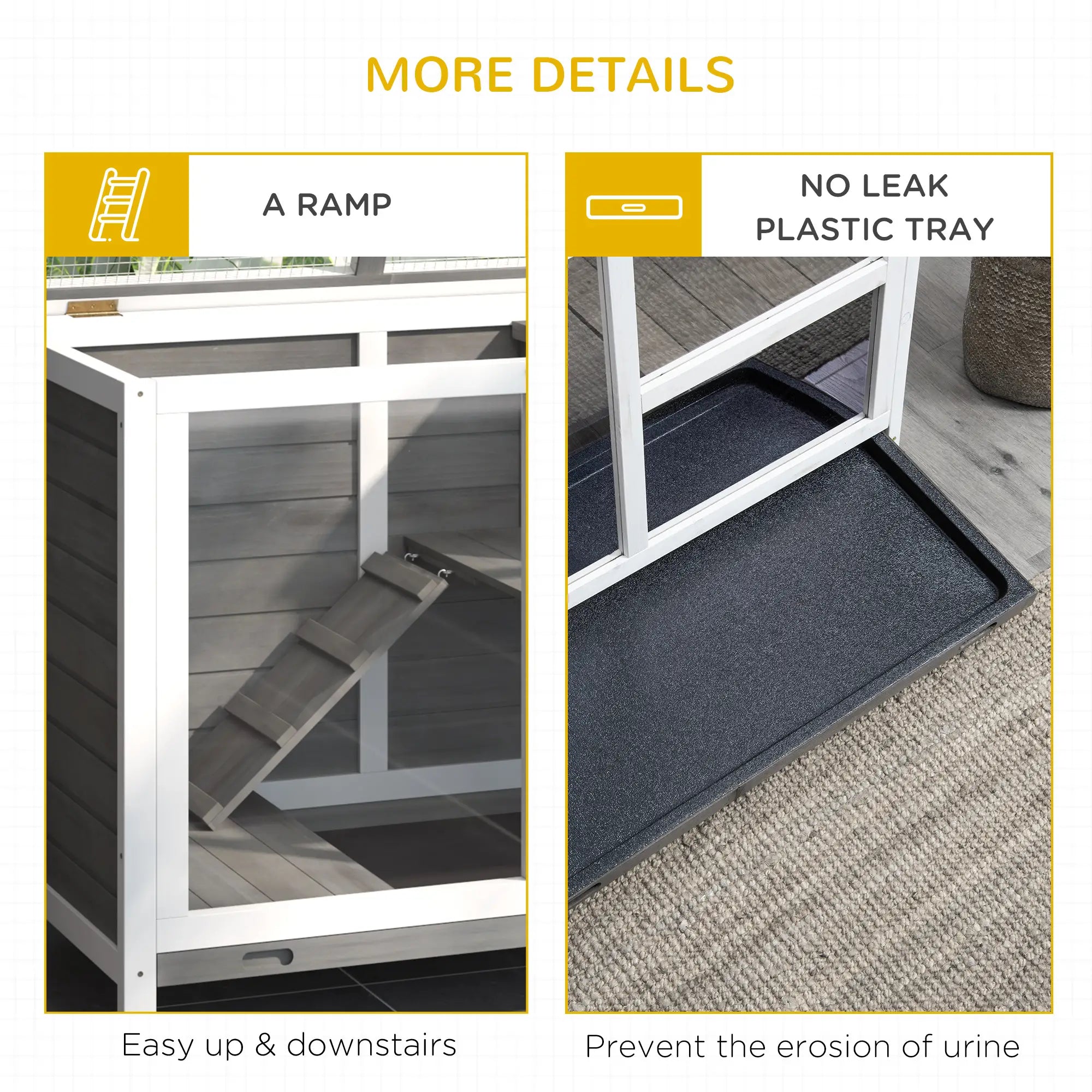 Indoor Rabbit Hutch with Wheels, Bunny Cage, Pull Out Tray, Grey Rabbit Hutch at Gallery Canada