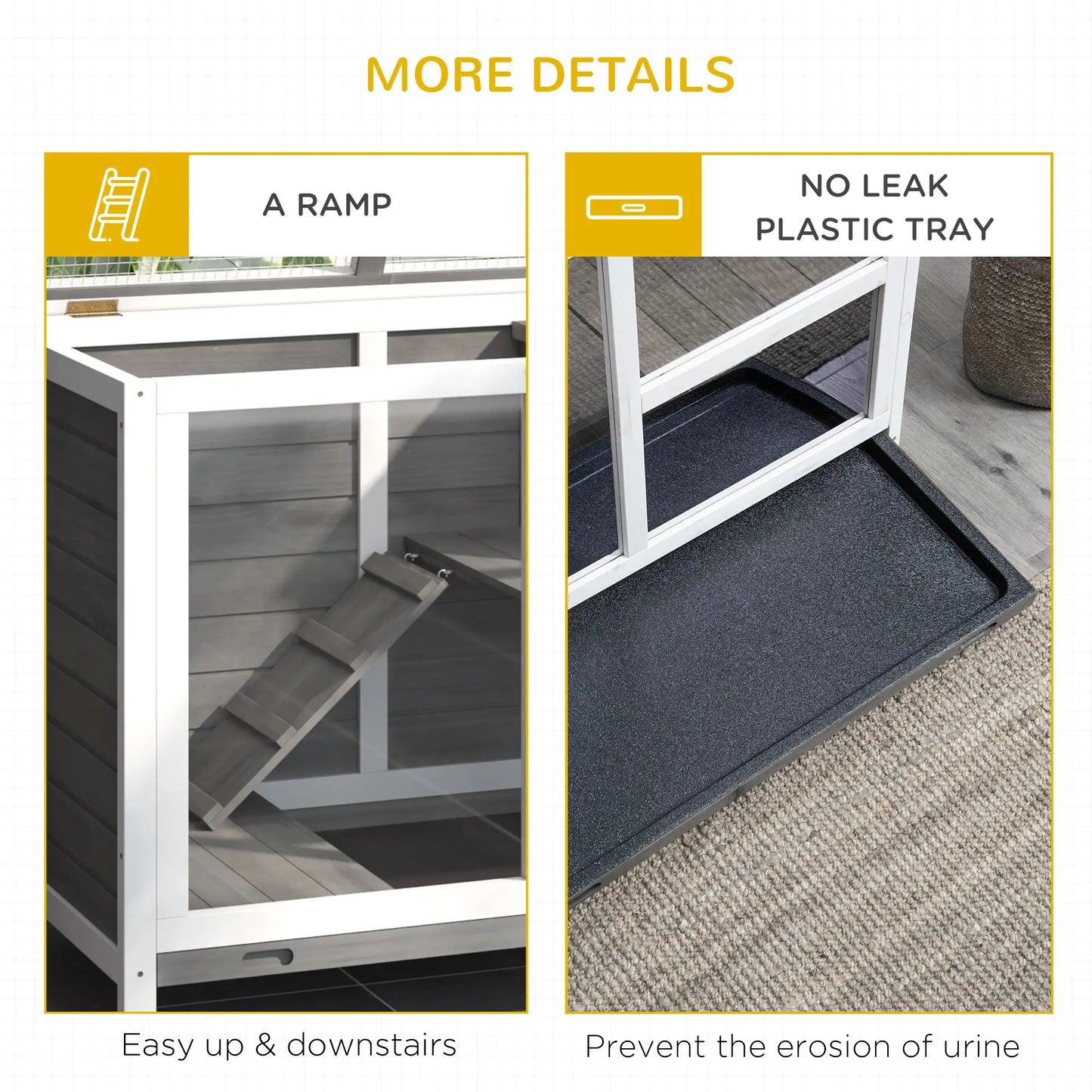Indoor Rabbit Hutch with Wheels, Bunny Cage, Pull Out Tray, Grey Rabbit Hutch at Gallery Canada
