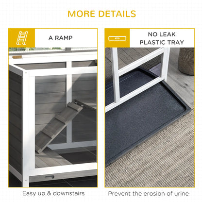 Indoor Rabbit Hutch with Wheels, Bunny Cage, Pull Out Tray, Grey Rabbit Hutch at Gallery Canada